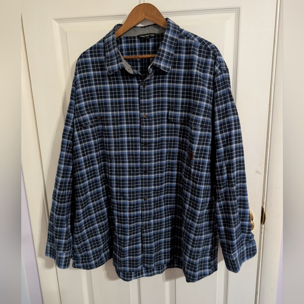 Linus Tech Tops Mens Shirt Blue White Plaid Long Sleeve Cotton Button Size 3XL
